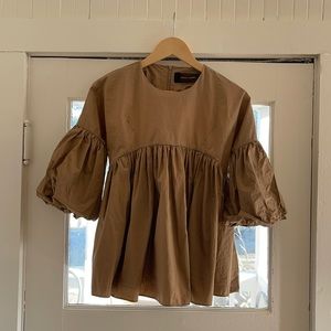 Cotton babydoll puffy sleeve top